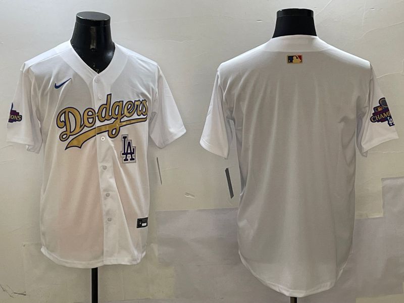 Men Los Angeles Dodgers Blank White Champion gold character 2025 Nike MLB Jersey style 6->los angeles dodgers->MLB Jersey